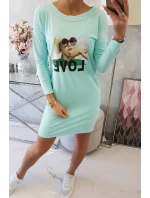 Šaty s potiskem Love v mátové barvě