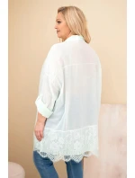 Dámská košile Plus Size bavlněná s krajkovým zakončením mentolová