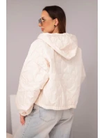 Dámská prošívaná bunda s kapucí a ozdobným květinovým ražením béžová