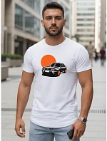 Pánské bavlněné tričko s potiskem automobilů bílé FashionStreet NX5091R