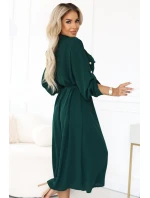 531-7 Midi košilka se zlatými knoflíky a vázáním - zelená