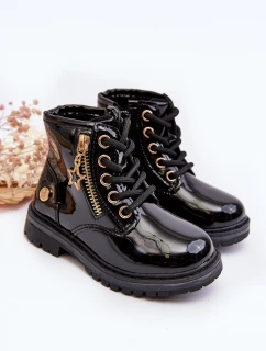 Dětské lakované botky na zip černé Felori