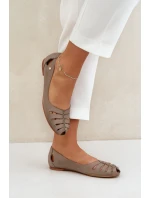 Zazoo 10009 Pohodlné dámské kožené baleríny tmavě béžové