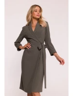 S415 Košilové šaty vázané v pase - khaki barva S415 Košilové šaty vázané v pase - khaki barva