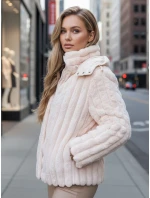 Dámská kožešinová bunda s kapucí růžová FashionStreet TY5277z