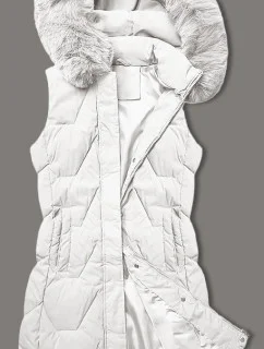 Bílá dámská vesta s kapucí olemovanou kožešinou J Style (16M9172-281)