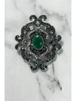 Brož XZ459-107 stříbrná + zelená