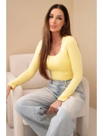 Dámská basic blůza se čtvercovým výstřihem a dlouhým rukávem žlutá Dámská basic blůza se čtvercovým výstřihem a dlouhým rukávem žlutá
