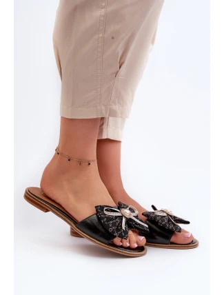 Ploché Dámské Kožené Žabky S Mašlí Laura Messi 2791 Černé