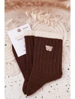 Dámské bavlněné ponožky s malým medvídkem čokoládové