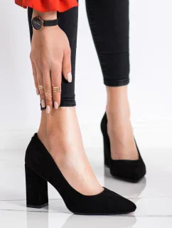 Klasické lodičky dámské černé na širokém podpatku