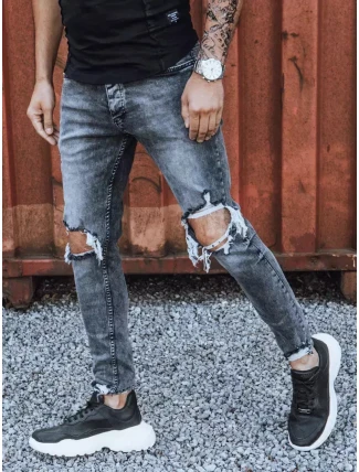 Pánské džíny s odřenými nohavicemi tmavě šedé FashionStreet UX3835
