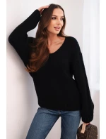 Dámský svetr s příměsí vlny s výstřihem do V černý
