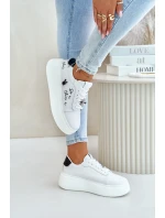 Dámské Kožené Tenisky Na Platformě S Připínacím Prvkem A Nápisem 89102 Bílé