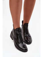 Lakované zateplené dámské boty s ozdobným detailem S.Барски HY52-525 Černé