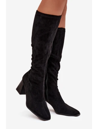 Dámské kozačky na sloupkovém podpatku s prošitím Celandine – černé Dámské kozačky na sloupkovém podpatku s prošitím Celandine – černé