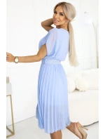465-4 MIA Plisované šifonové midi šaty se širokým páskem - MODRÁ 465-4 MIA Plisované šifonové midi šaty se širokým páskem - MODRÁ