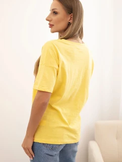 Dámská bavlněná blůza s výstřihem do V a potiskem LOVE žlutá