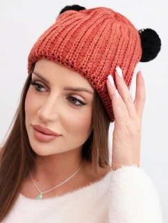 Dámská zimní čepice pletená s bambulí K433 ruda