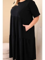 Dámské bavlněné šaty Plus Size s krátkým rukávem a volánem černá