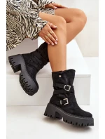 Dámské botky na masivním podpatku s přezkami a páskem černé Nerelisa