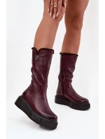 Dámské kožené kozačky s vlnou Zazoo 70121 bordó Dámské kožené kozačky s vlnou Zazoo 70121 bordó