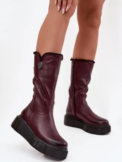 Dámské kožené kozačky s vlnou Zazoo 70121 bordó
