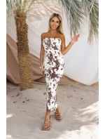 611-1 SAVANNAH přiléhavé šaty na ramínka - hnědobílý boho vzor