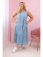 Dámské šaty Plus Size z lyocellu, rozšířené s volány světlý denim