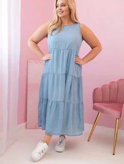 Dámské šaty Plus Size z lyocellu, rozšířené s volány světlý denim