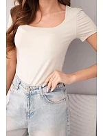 Dámská bambusová halenka s krátkým rukávem a širokým výstřihem basic béžová