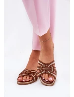 Dámské Ploché Pantofle S Propletenými Pásky Hnědé Acimine