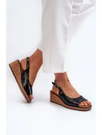 Dámské patentované sandály na klínku Sergio Leone Black