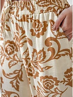 Dámské květované kalhoty s širokými nohavicemi LOVEGARDEN camel FashionStreet UY2657 Dámské květované kalhoty s širokými nohavicemi LOVEGARDEN camel FashionStreet UY2657