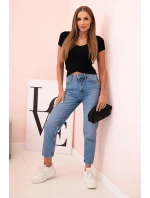 Dámská pruhovaná blůza s véčkovým výstřihem a krátkým rukávem černá