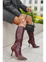 Dámské kozačky na podpatku nad koleno bordó Vionette