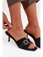 Dámské lodičky na jehlovém podpatku s páskem a zlatým sponou Černé Jelira