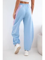 Dámské máslové kalhoty z viskózy s lampasem modré