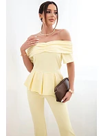 Dámský bavlněný komplet s krátkým rukávem a šortkami žlutý Dámský bavlněný komplet s krátkým rukávem a šortkami žlutý