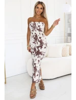 611-1 SAVANNAH přiléhavé šaty na ramínka - hnědobílý boho vzor