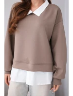 Dámská máslová mikina z viskózy s košilovou vsadkou fango