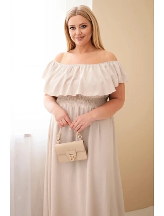 Dámské šaty Plus Size s volánem a elastickým pasem béžová Dámské šaty Plus Size s volánem a elastickým pasem béžová
