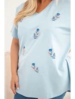 Dámská bavlněná halenka Plus Size s peříčky modrá