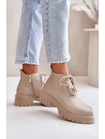 Zazoo 2952 Kožené Boty Se Zlatou Dekorací Béžové
