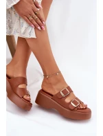 Dámské Pantofle Na Klínku A Platformě S Přezkami Camel Nitarelia