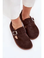 Semišové polobotky barefoot dámské s přezkou Zazoo N1261 čokoládové