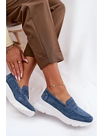 Dámské mokasíny z přírodního semiše na platformě Vinceza 79626 tmavě modré