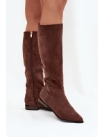 Dámské semišové kozačky na nízkém podpatku Eelin – hnědé