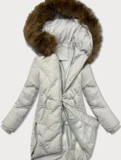 Světle šedá dámská zimní bunda se stahovacími boky S'west (R8295-26)