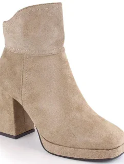 Dámské zateplené semišové boty na podpatku W SAN24B béžové - M.Daszynski